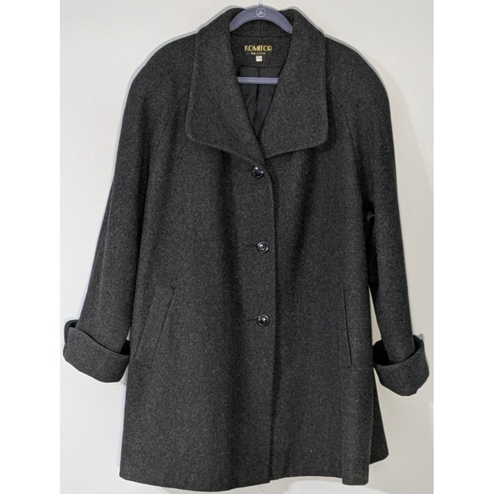 Vintage KOMITOR Dark Charcoal Heavy Wool Blend 3 Button Lined Overcoat 26/28